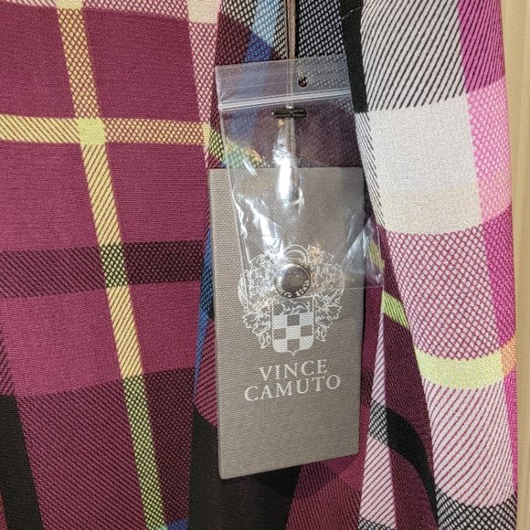 Vince Camuto Sleeveless Pleated-Neck Plaid Blouse NWT Women's M - Picture 4 of 7